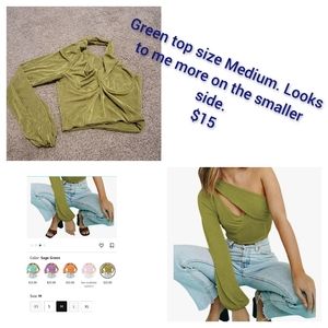 Off the shoulder green shirt